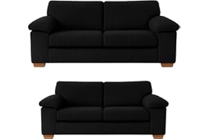 SOFASELECTIONUK LTD Jumbo Cord 3+2 Seater Sofa Set: Redefine Your Living Space with Luxurious Comfort & Timeless Style – Deep Cushions, Sturdy Build & Ultra-Soft Fabric (Black, 3+2 Seater)