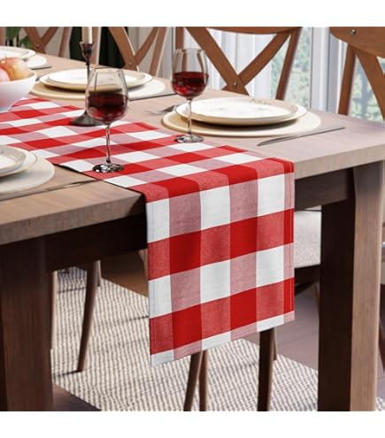 Buffalo Runner Da Tavola A Quadri Bianco E Nero, 33x213 Cm, Confezione 2 Pezzi, Per Tavolo 6-8 Persone