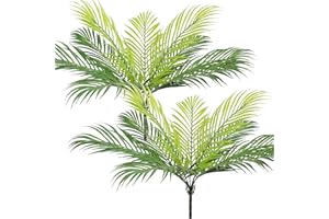 UXORSN 2Pack Hojas de Palma Artificiales Arbusto Artificial Planta Plástico Areca Palmera Planta 9 Hojas 50 cm Vegetación Tropical Selva Verde Decoraciones de Fiestas Arreglo Floral Florero