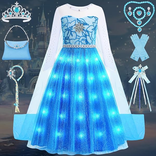 Elsa Eiskönigin Kostüm Für Mädchen – Komplettset Mit Kleid, Umhang, Krone, Zauberstab & Accessoires
