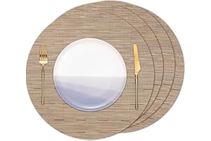 Banchif Manteles Individuales Redondos Manteles Individuales Juego de 4 Lavables Salvamantele Individuales Resistentes al Calor Antideslizante Diámetro 38 cm (Marrón Claro, Redondos Juego de 4)