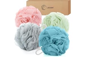 LMSMW Bade-Körper-Poufs, 4 Stück – Peeling-Luffa-Schwämme für Männer und Frauen, Dusch-Netz-Pouf-Luffa-Schwamm, Bade-Puffs, Haargummis, Körperwäscher, Baden, Reinigen von Luffas, Lufa-Luffa-Pads