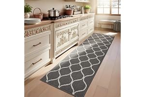 COSY HOMEER Extra Long Kitchen Rug Runner 60 x 180cm, Washable Kitchen Rugs and Mats, Polypropylene Carpet Runner for Kitchen Entryway Hallway Laundry Room, Grey