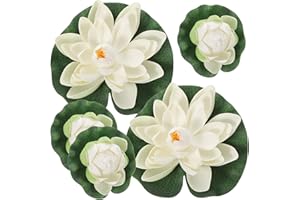 CLISPEED 5 unidades de flores de loto artificiales flotantes para decoración de estanque, nenúfar, para jardín, piscina, acuario, decoración ( )