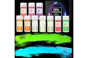 Ceya Glow Powder Set 12 Colors, 8.46oz/ 240g Glow in The Dark Pigment Powder, Luminous Powder Resin Color Pigment, Fluorescent Pigment Dye for Epoxy Resin Slime Acrylic Paint Nail Art Party DIY Crafts