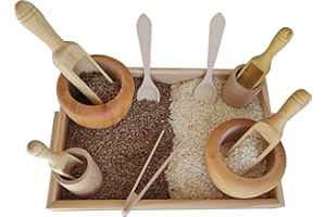 GERILEO Juego de Accesorios de Cocina de Madera - Trasvases - Bandeja con Pinzas, cucharas, cubiletes, morteros, Palas de Madera (12 Piezas de Madera)