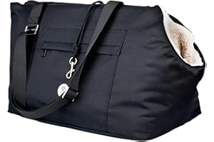 SOHO POMS LONDON SohoPoms Black & Cream Pet Carrier (Med) | Luxury Dog Carrier Bag For Small Dogs, Puppy & Cats | Car Friendly, Airline Approved Pet Travel Bag | Waterproof Canvas | Warm & Fluffy Interior Dog Carriers