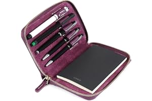 LONDO Genuine Leather Padfolio with Pen Holder Notepad and Zip (Purple)