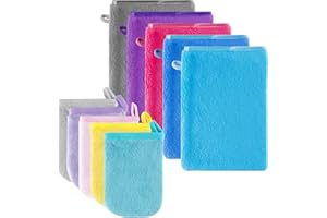 SREBIWO 10 Stück Mikrofaser Waschhandschuhe Flanell Weich Gesichtshandschuh Waschhandschuh Frottee Wiederverwendbare Make-up-Entferner Europäischer Stil Baumwolle Uni Einfarbig