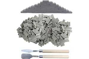 Woohome 500 Stück Mini Ziegel Mini Scale Ziegel Grau Mini Simulation Ziegel mit Schaber für DIY Puppenhaus Ziegel Diorama Fairy Garten Dekoration, 1:16