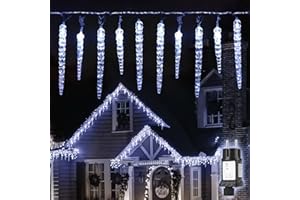 SALCAR Łańcuch świetlny LED, sople lodu, 40 lampek bożonarodzeniowych, 10 m (łańcuch świetlny z soplami lodu 5 m i kabel 5 m), wodoszczelny, na Boże Narodzenie, do ogrodu, dekoracja zewnętrzna, zimna