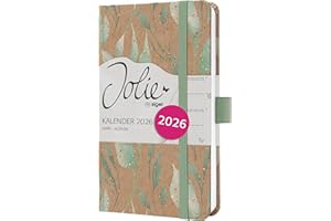 SIGEL J6802 Agenda settimanale Jolie 2026-1 anno - circa A6 - Sparkle Leaves - 2 pagine = 1 settimana - copertina rigida - 80 g/m² - marrone/verde menta/oro - 174 p. - certificazione FSC