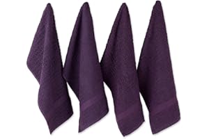 DII Basic Terry Collection Geschirrtuch-Set, aus Frotteestoff mit Waffelmuster, 38,1 x 66 cm, einfarbig, Aubergine (Solid Eggplant), 4-teilig