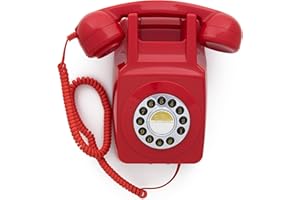 GPO 746 - Téléphone Fixe Rétro à Bouton- Poussoir Mural - Cordon Extansible, Sonnerie Authentique - Rouge
