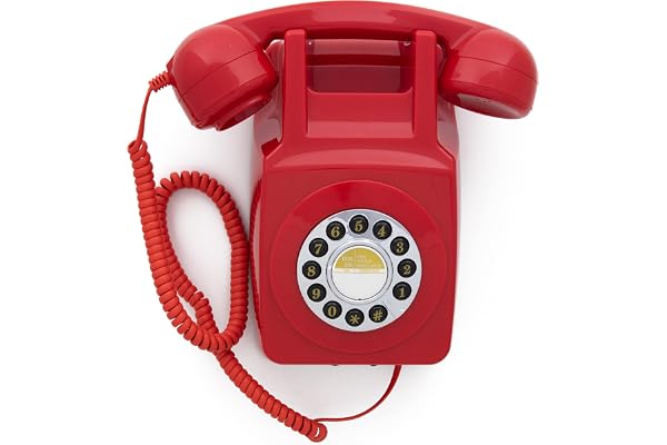 GPO 746 - Téléphone Fixe Rétro à Bouton- Poussoir Mural - Cordon Extansible, Sonnerie Authentique - Rouge