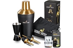 BARMINGO Cocktail Shaker Set [1,3 - SEHR GUT] - 500ml Edelstahl Cocktailshaker mit Bar Zubehör, Cocktail Set | Bar Set | Barkeeper Set | Cocktail Mix Set | Bar Geschenkset | Schwarz & Gold