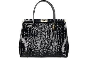 Chicca Borse Handbag Borsa a Mano da Donna con Tracolla in Vera Pelle Made in Italy 35x28x16 Cm