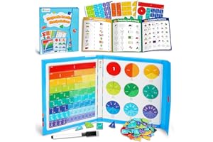 D-FantiX Magnetic Fraction Educational Puzzle, Magnetic Fraction Tiles & Fraction Circles Set, Math Manipulatives for Elementary School, Montessori Fraction Manipulatives Learning Toys for Kids