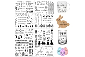 DTXYBC 4 Stück A5 Rub On Sticker Ostern, 21x14cm Transferaufkleber Selbstklebend Frohe Ostern Sticker, Ostern Sticker Ostereier Osterhasen Rub Ons Sprüche für Glas Holz Möbel Scrapbooking