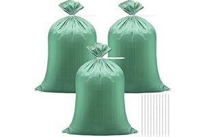 CEBOIC 20 Pcs Heavy Duty Sand Bag, 50 x 80cm Woven Rubble Sacks Builders Bags Waste Bags with Ties, Gravel Bags for Garden Rubbish Flood Protection Waste Storage Industrial Sack Construction Bags (Green)