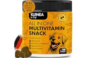 KUINEA® Hunde Vitamine als Leckerli | All-in-One Multivitamin für Hunde | 150 Snacks (400 g) | Immunsystem, Knochen, Verdauung, Fell | Nahrungsergänzung Hund | ca. 5-Monats-Vorrat (1er Pack)
