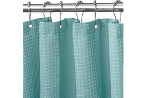 VANZAVANZU Cortina de Ducha para Baño con Ganchos de Metal Cortina de Ducha de Tela Waffle Cortina de Baño Resistente para Cabina de Ducha de Bañera, Resistente al Agua - 92 x 182cm (Turquesa)
