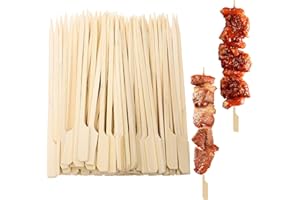 LANJUE 200 Pieces Bamboo Paddle Skewers 15CM, Flat Burgers Sticks Kids Wooden Fruits Picks Cocktail Sticks Barbecue Kebabs Skewers for Buffets Party Fountain Fondue