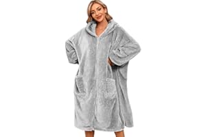 Voqeen Hoodie Decke Damen Oversize Unisex Warmer Kapuzenpullover Hoodie Blanket Pullover Sweatshirt Mit Kapuze Taschen Reißverschluss für Erwachsene und Jugendliche