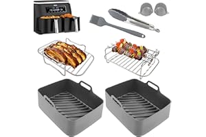 JACKSGIFTS 8pcs Upgraded Air Fryer Accessories AF400UK, Accessories for Ninja AF451UK, Ninja Air Fryer Liners Silicone, Ninja Air Fryer Rack | Designed for Ninja Dual Air Fryer 9.5L Ninja Foodi Max - Grey