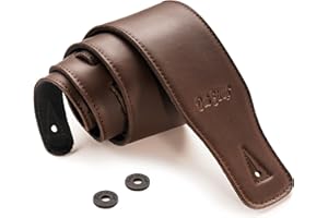 Dat Strap Dark Brown Leather Guitar Strap for Electric, Acoustic, Bass, and Classical Guitar | 3 Inches Wide | Padded for Extra Comfort | Includes 2 FREE silicon Strap Locks