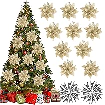 12 Nœuds Sapin Noël Pailletés 12x14 Cm - Décorations Pour Arbre, Porte, Fenêtre, Cadeau, Rouge/or/blanc