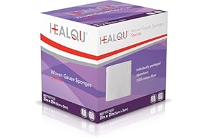 Healqu| Tampons en gaze tissée, 2 x 2 éponges chirurgicales ultra absorbantes stériles à 8 épaisseurs pour le pansement, le débridement, la préparation - Boîte de 50 éponges médicales en gaze,