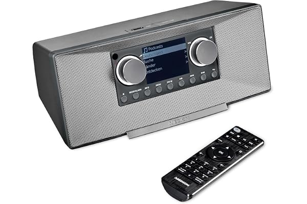 MEDION Radio Internet avec Dab+ P85333 (WLAN, FM, Spotify Connect, Amazon Music, DLNA, USB, Prise Casque, AUX, Sortie Ligne stéréo RCA, minuteur de Veille) Gris