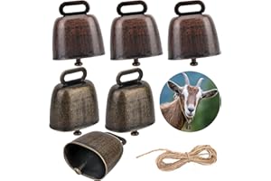 PWSAP 6 Pièce Cloche de Vache, Mouton Vache Cloches Cloches de Pâturage, Cuivre Cloches Bétail Bronze Cloche, pour Les Accessoires Antivol de Ferme d'animaux de Chèvre, avec 2 Mètre Corde pour Décorer