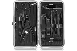 JamBer Kit Manucre Pedicure, 15pcs Ensemble Coupe Ongle Professionnel, Coupe Cuticule Ongle en Acier Inoxydable, Femme Hommes Trousse Manucure de Pédicure avec Boîte, Noir