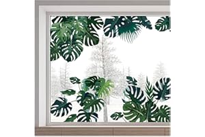 GORGECRAFT 30x118 cm Calcomanías Tropicales para Ventana Estáticas,No Adhesivas,Palmera,Helecho Monstera,Ventana,Hojas,Follaje,Flores,Pegatinas Botánicas para Ventana para Puerta Corrediza de Vidrio