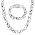 Roheafer Cuban Link Chain Iced Out for Men 13MM Miami Cuban Link Choker Necklace Bracelet 18K Gold Plated Bling Diamond Chain Bracelet Hip Hop Jewelry for Men Women