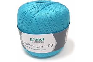 WOLLDEALER 24 Häkelgarn 100 Gründl 100% Baumwolle, Filetgarn,häkeln, 100g 566 m,NS -2,Stärke 10 (139 türkis)