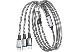 RAVIAD 100W USB C auf Multi USB Kabel [1.2M] 3 in 1 Ladekabel mit E-Mark Chip Schnellladekabel USB C auf USBC[100W]+Micro[10W]+Lightning[27W] für iPhone 15/14, Galaxy S24/S23, MacBook Pro/Air, Pad