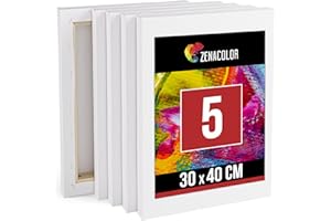 Zenacolor Set di 5 Tela per Dipingere 30x40 - Telaio di Legno 100% Cotone 340GSM - Tele per Dipingere per Colori Acrilici Pittura, Ad Olio, Tempera - Tele Pittura per Artisti