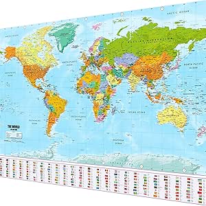 Carte Du Monde Poster Xxl Dans Le Format Géant Avec Drapeaux Drapeaux Top Qualité 140 X 100 Cm