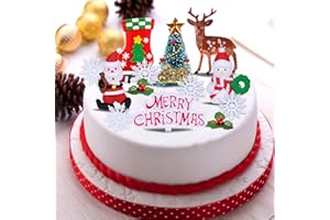 LEUOSO Christmas Cake Toppers, 13Pcs Xmas Cake Decorations Santa Snowman Elk Christmas Tree snowflake for Merry Christmas Cake Cupcake DIY Decoration