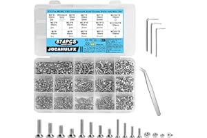 JOCAHULFX 874 Pcs M2 M2.5 M3 Flat Head Hex Socket Head Cap Screws Bolts and Nuts Set, Flat Head Machine Screws, Countersunk Head Screws Bolts, Allen Head Nuts and Bolts Assortment Kit
