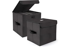 alavisxf xx Lot de 2 boîtes de rangement pliables et empilables pour disques vinyles de 30,5 cm avec couvercle et poignées pouvant contenir 180 disques simples (30,5 cm)