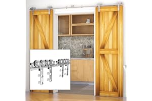 LTIYITL 304CM/10FT Stainless Steel Sliding Barn Door Hardware Kit Track Roller Closet Accessory for Double Wood Door(Y Shape)