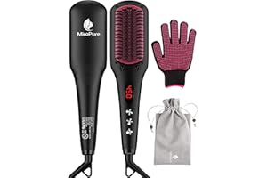 MiroPure 2 in 1 Ionic Hair Straightener Brush Hot Comb MCH Heating Smoothing Brush with 16 Settings, Dual Voltage