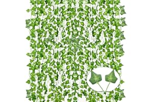 LIANSUM Efeu Künstlich Girlande Efeugirlande, 12 Stück 84 Feet Grün Efeu Kabelbinder Pflanzen Efeuranke für Hochzeit, Büro, Küche, Balkonp, Garten, Party Wanddekoration.