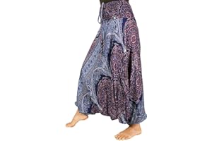 GURU SHOP Spodnie Afghani, kombinezon, haremki, spodnie typu pludry, czółenka, spodnie alladynki, damskie, niebieskie, syntetyczne, rozmiar: 38, pludry i alladynki odzież alternatywna, morski/różowy, 38