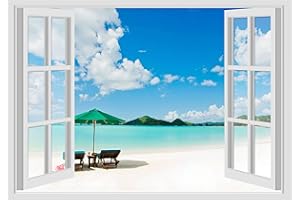 GAMESMONKEY Adesivi Murali Finestra - Paesaggi Vari Mare e Oceano - WALL STICKERS 3D parete muro (70x100 cm, Spiaggia Caraibi - N03)
