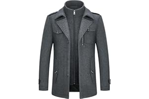 KUDORO Herren Wintermantel Wolle Kurzmantel Herren Wollmantel Mittellang Slim Fit für Business Freizeit Peacoat Herren Casual